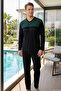 Men's Long Sleeve Combed Cotton Pajama Set 3000 Navy Blue-Green