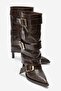 Ylva Brown Striped Belted Women's Heeled Boots