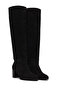 Women's Black Thick Heeled Suede Leather Boots Wf160015Ds - 2