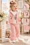 Baby Girl 3-Piece Set Floral Embroidered Hooded Plush Vest, Wide-Leg Bottoms and Long Sleeve T-Shirt - 2