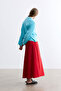 Red Seam Detailed A-Line Skirt - 5