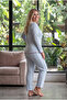 Reported Interlock Fabric Collar Buttoned Winter Plus Size Women's Pajama Set 2900 - 4