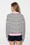 Women's Navy Blue-Pink Polo Collar Zippered Striped Oversize Knitwear Sweater 2757 60286481 - 7