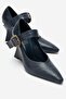 Lyons Navy Blue Leather Buckle Women's Wedge Heeled Shoes