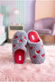 Women's Gray Heart Patterned Plush House Slippers - 3