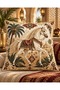 Arabian Horse Hawk Palace and Mandala Patterned Embroidery-Looking Digital Printed Set of 4 Throw Pillow Covers - 3