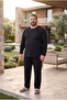 Interlock Fabric Collar Buttoned Long Sleeve Plus Size Men's Pajama Set 8587 - 2