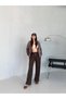 Brown Waist-Cinched Patterned Stripe Detailed Set - 3