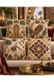 Arabian Horse Hawk Palace and Mandala Patterned Embroidery-Looking Digital Printed Set of 4 Throw Pillow Covers