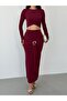 Burgundy Buckle Detailed Blouse Skirt Set - 6