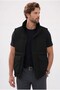 Men's Relax Fit Comfortable Cut Stand Collar Hidden Zipper Covered and Snap Fastener Double Pocket Inflatable Black Vest - 3