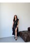 Black Oyster Accessory V-Neck Long Dress - 3