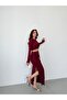 Burgundy Buckle Detailed Blouse Skirt Set - 4