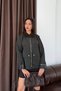 Dark Khaki Velvet Polo Collar Zippered Jacket
