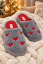 Women's Gray Heart Patterned Plush House Slippers