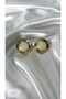 Women's Gold Color Domed Pearlescent Steel Earrings