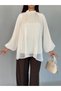 Ecru Floral Detailed Pleated Chiffon Blouse - 6