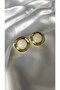Women's Gold Color Domed Pearlescent Steel Earrings - 3