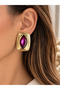 Purple Stone Gold Color Rectangular Earrings – Big, Showy, Stylish Women's Earrings - 2
