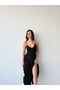 Black Thin Strap Draped Double-Breasted Asymmetrical Dress - 4