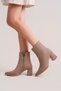Milano Women's Beige Suede 7 cm Heeled Boots Pointed Toe Zippered Stylish Daily Winter Short Boots - 3