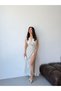 Cream V-Neck Long Dress with Oyster Accessories - 4