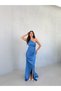 Indigo One-Shoulder Slit Detailed Long Evening Dress - 3