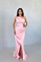 Powder One-Shoulder Slit Detailed Long Evening Dress