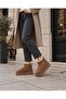 Women's Tan Mini Suede Sheepskin High Thick Sole Winter Boots - 6