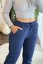 Women's Elastic Waist/Cut-On Waist 3 Threaded Sweatpants Navy Blue - 4