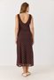 Women's Polka Dot Patterned Midi Dress with Ribbon Detail Brown - 5