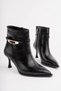 Liora Women's Gold Buckle Detailed Pointed Toe Heeled Boots - 5