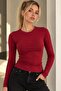 Women's Crew Neck Long Sleeve Blouse Burgundy - 2