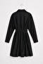 Women's Buttoned Shirt Collar Belted Long Sleeve Dress Black - 2