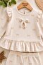 Baby girl bow patterned ruffled ribbed 2-piece top and bottom set 3-6-9-12 months old - 4