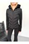 Women's Black Color Hooded Quilted Lined Zippered Seasonal Coat - 4