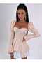 Women's Lace Fabric Corset Look Spanish Sleeve Ruffle Skirt Mini Dress - 4