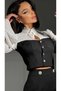 Women's Black and White Ruffled Spanish Sleeve Corset Look Stone Buttoned Shorts Two-Piece Set - 4