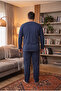 Interlock Fabric Front Buttoned Long Sleeve Plus Size Men's Pajama Set 8586 - 5