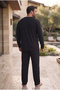 Interlock Fabric Front Buttoned Long Sleeve Plus Size Men's Pajama Set 8586 - 5