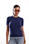 Navy Blue Short Sleeve Knitwear with Piping Detail 6504 - 4