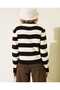 Gold Button Detailed Crew Neck Striped Trendy Basic Women's Cardigan - 3