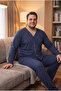 Interlock Fabric Front Buttoned Long Sleeve Plus Size Men's Pajama Set 8586