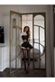 Women's Black and White Ruffled Spanish Sleeve Corset Look Stone Buttoned Shorts Two-Piece Set - 6