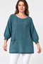 Women's Italian Style Oversized Knitwear Blouse with Bat Sleeves and Side Slits with Pocket Detail