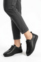 Ortes Rubber Tied Sole Stitched Genuine Leather Orthopedic Women's Shoes Black Skin - 6