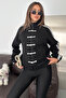 Women's Zippered Chinese Button Detailed Striped Sweatshirt - 5