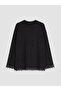 Two Mt Shop Quality Lcw Modest Black Interlock Plain Loose & Baggy Women's Sweatshirt Tunic - 6