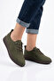 Ortes Rubber Tied Sole Stitched Genuine Leather Orthopedic Women's Shoes Khaki Nubuck