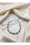 Women's Silver Color Bamboo Formed Tube Detailed Beige Beaded Bohemian Bracelet